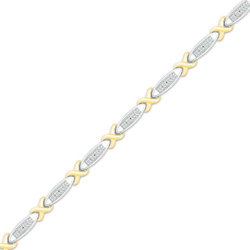 Diamond X-Link Bracelet 1/6 ct tw Sterling Silver & 10K Yellow Gold 7"