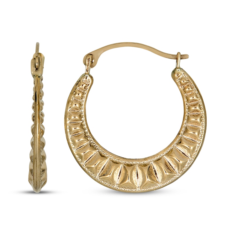 Main Image 1 of Diamond-Cut Tapered Hoop Earrings 14K Yellow Gold