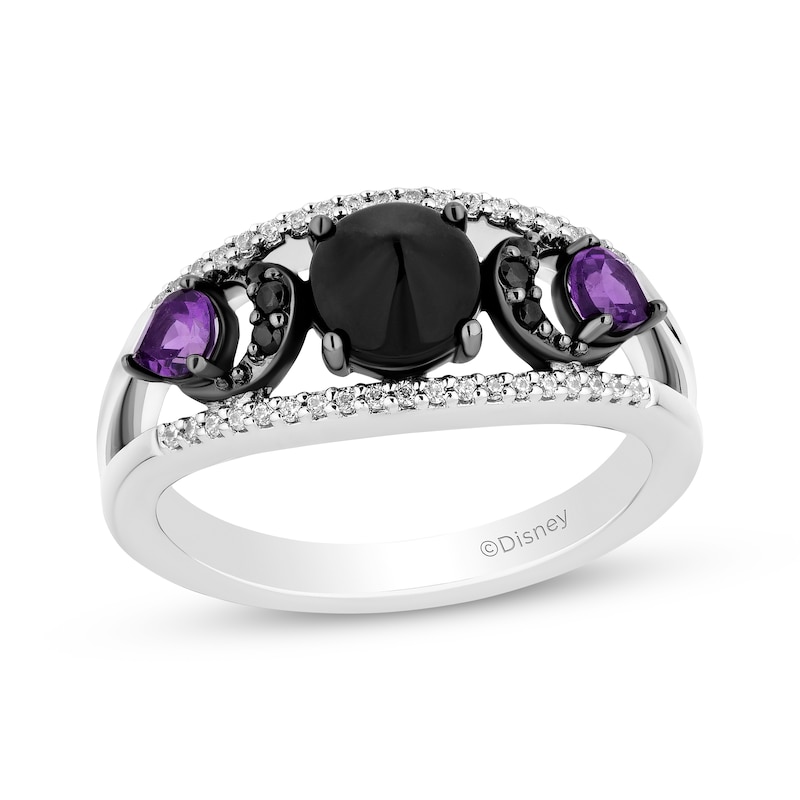 Disney Treasures Hocus Pocus Black Onyx, Amethyst & Diamond Moon Ring 1/6 ct tw Sterling Silver