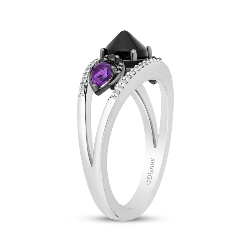 Disney Treasures Hocus Pocus Black Onyx, Amethyst & Diamond Moon Ring 1/6 ct tw Sterling Silver