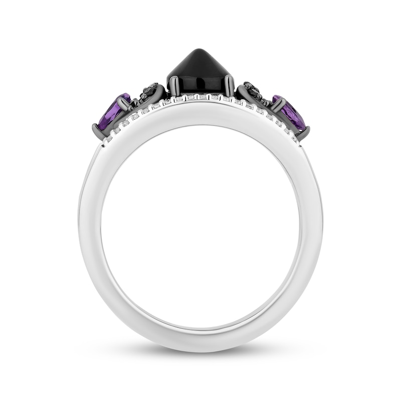 Disney Treasures Hocus Pocus Black Onyx, Amethyst & Diamond Moon Ring 1/6 ct tw Sterling Silver