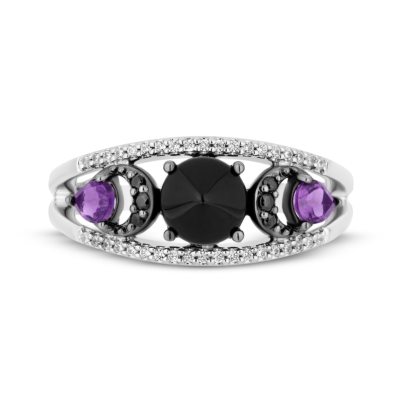 Disney Treasures Hocus Pocus Black Onyx, Amethyst & Diamond Moon Ring 1/6 ct tw Sterling Silver