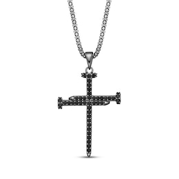 Men's Black Diamond Nail Cross 3/4 ct tw Sterling Silver 24&quot;