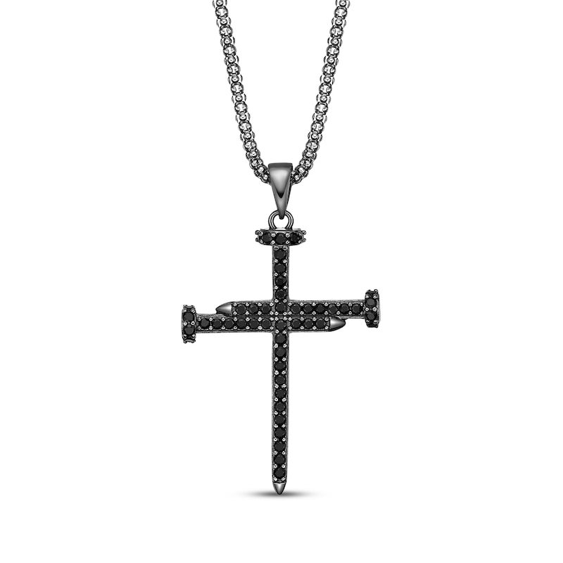 Main Image 1 of Men's Black Diamond Nail Cross 3/4 ct tw Sterling Silver 24&quot;