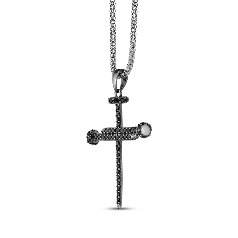 Main Image 2 of Men's Black Diamond Nail Cross 3/4 ct tw Sterling Silver 24&quot;