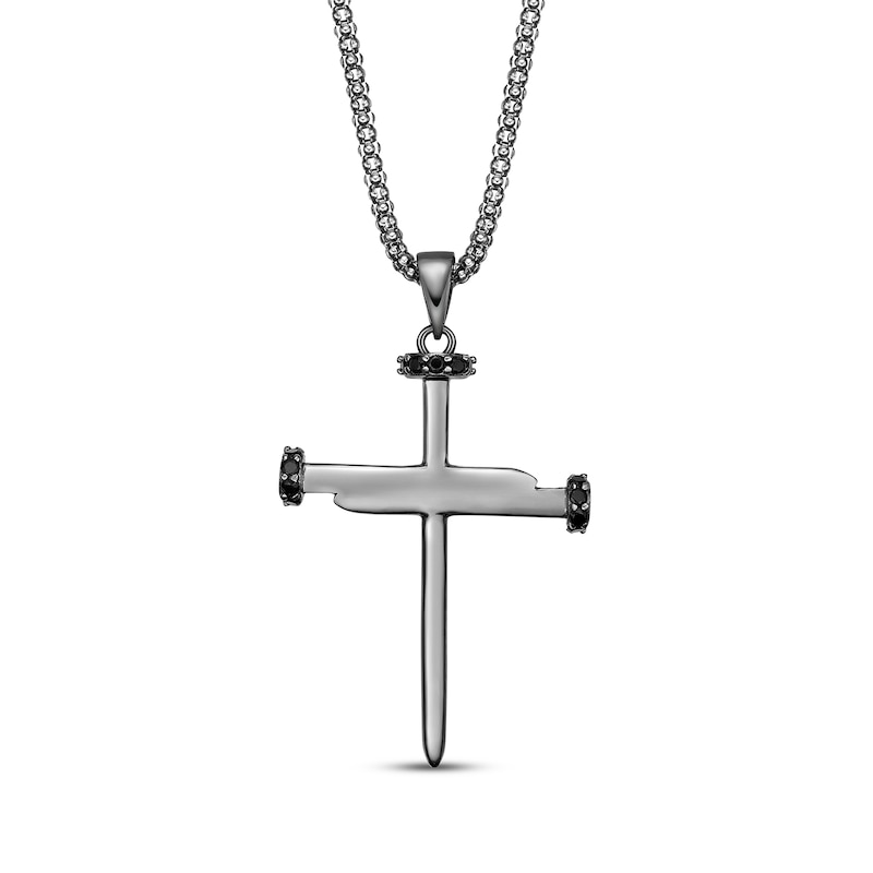 Main Image 3 of Men's Black Diamond Nail Cross 3/4 ct tw Sterling Silver 24&quot;