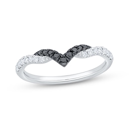 Black & White Diamond Chevron Anniversary Ring 1/4 ct tw 14K White Gold