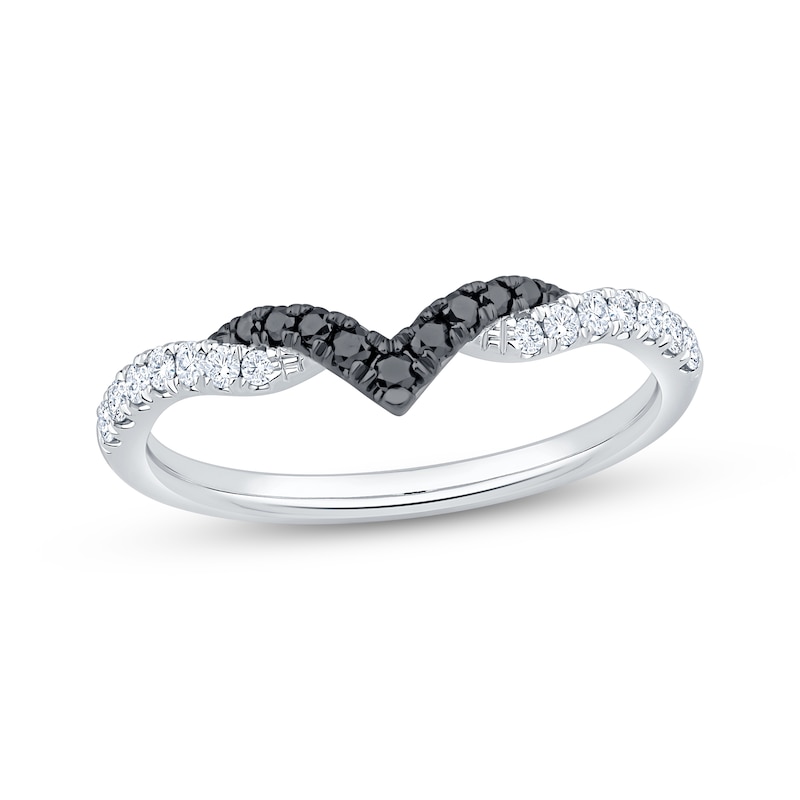 Main Image 1 of Black & White Diamond Chevron Anniversary Ring 1/4 ct tw 14K White Gold