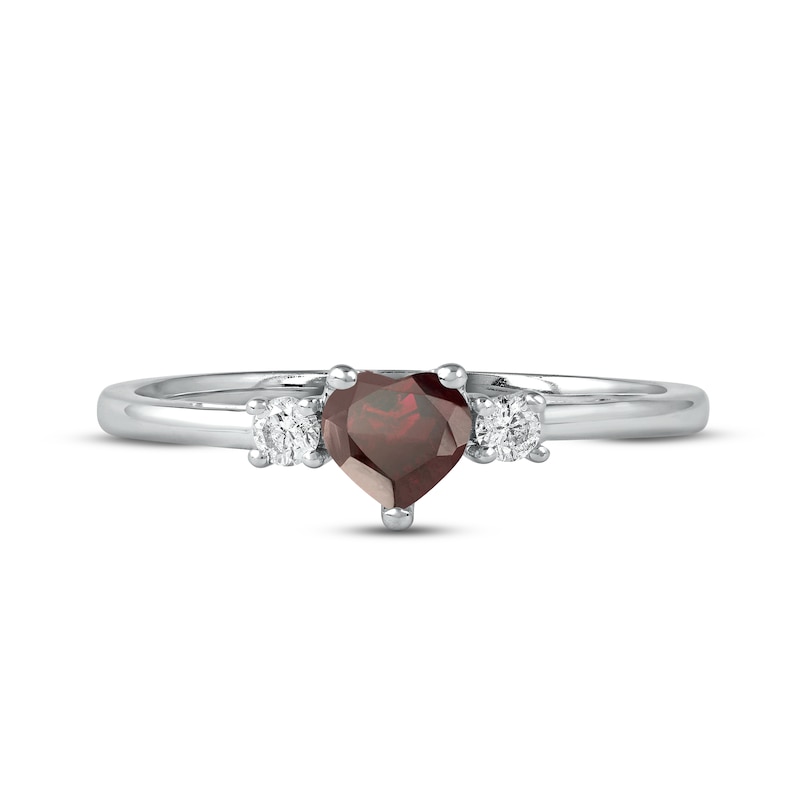 Main Image 3 of Garnet & Diamond Heart Ring 1/10 ct tw 10K White Gold