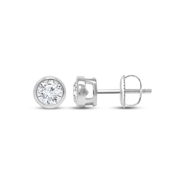 Lab-Grown Diamonds by KAY Round-Cut Bezel-Set Solitaire Stud Earrings 1 ct tw 14K White Gold (F/SI2)