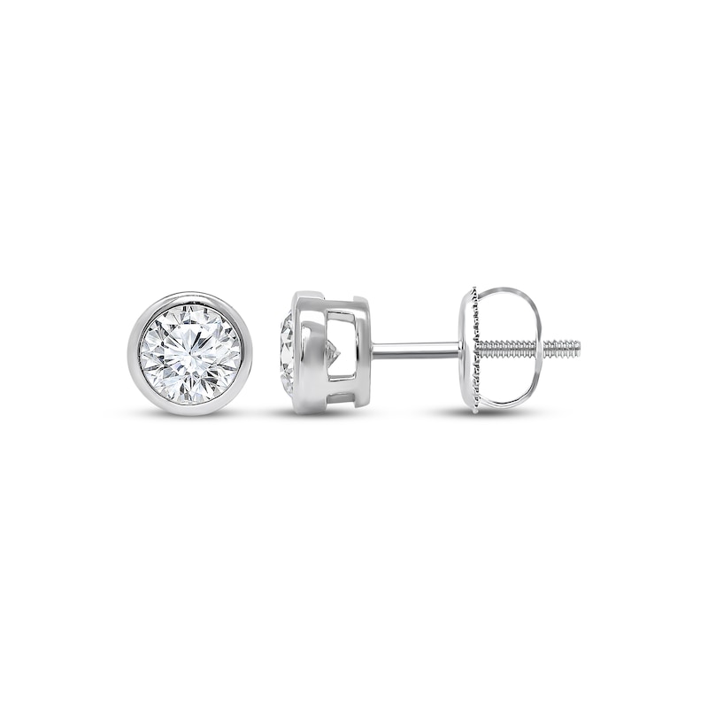 Main Image 1 of Lab-Grown Diamonds by KAY Round-Cut Bezel-Set Solitaire Stud Earrings 1 ct tw 14K White Gold (F/SI2)