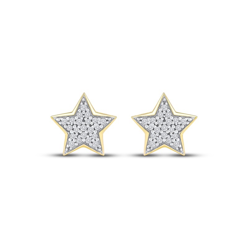 Main Image 2 of Multi-Diamond Pavé Star Stud Earrings 1/6 ct tw 10K Yellow Gold