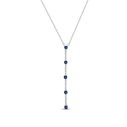 Blue Sapphire & Diamond Drop Necklace 1/20 ct tw Round-cut 10K White Gold 18&quot;