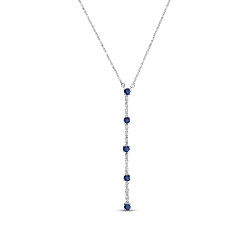 Main Image 1 of Blue Sapphire & Diamond Drop Necklace 1/20 ct tw Round-cut 10K White Gold 18&quot;