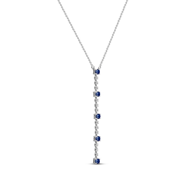 Main Image 2 of Blue Sapphire & Diamond Drop Necklace 1/20 ct tw Round-cut 10K White Gold 18&quot;