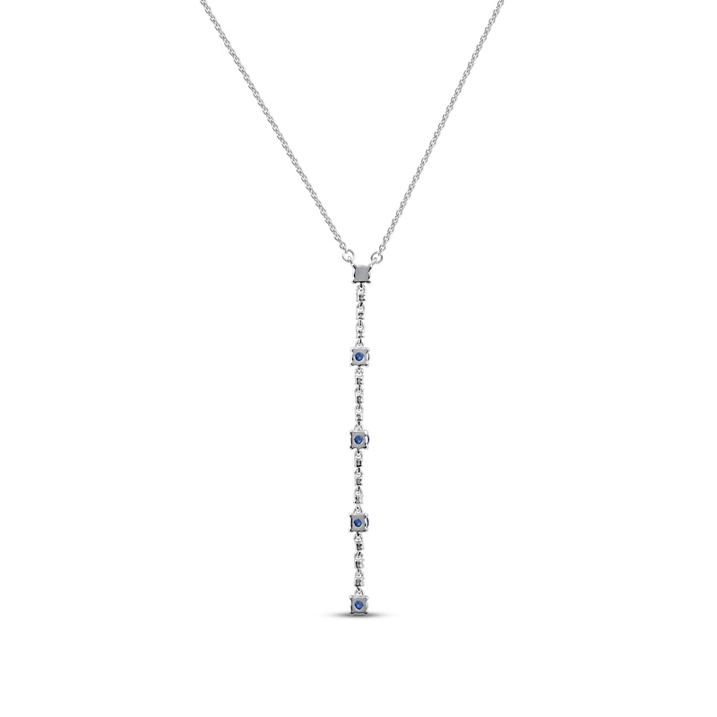 Main Image 3 of Blue Sapphire & Diamond Drop Necklace 1/20 ct tw Round-cut 10K White Gold 18&quot;