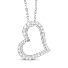 Lab-Grown Diamonds by KAY Tilted Heart Necklace 1 ct tw 10K White Gold