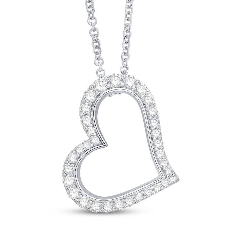 Main Image 1 of Lab-Grown Diamonds by KAY Tilted Heart Necklace 1 ct tw 10K White Gold