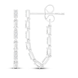 Baguette & Round-Cut Diamond Front-Back Chain Dangle Earrings 1/3 ct tw 10K White Gold