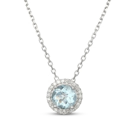 Aquamarine & Diamond Halo Necklace 1/10 ct tw 10K White Gold 18&quot;