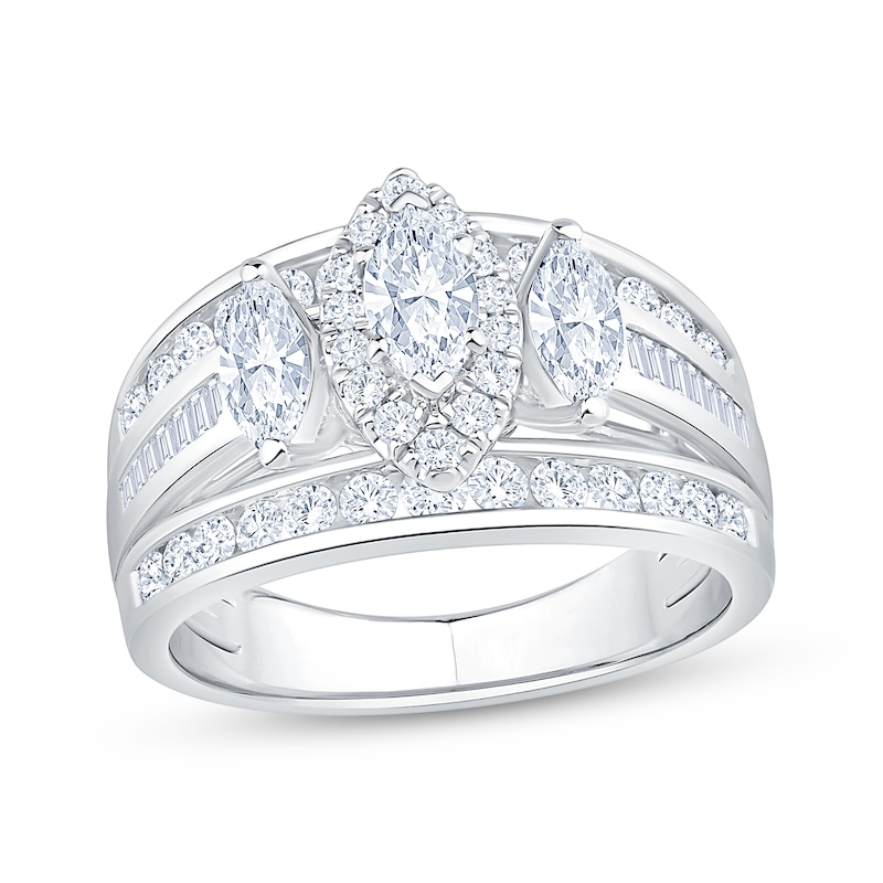 Main Image 1 of Memories Moments Magic Marquise-Cut Diamond Three-Stone Engagement Ring 1-3/4 ct tw 14K White Gold