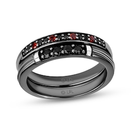 Star Wars Darth Vader Black Onyx, Garnet & Black Diamond Ring Set 1/10 ct tw Black Rhodium-Plated Sterling Silver