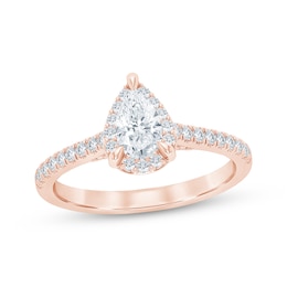 Now + Forever Pear-Shaped Lab-Grown Diamond Halo Engagement Ring 3/4 ct tw 14K Rose Gold