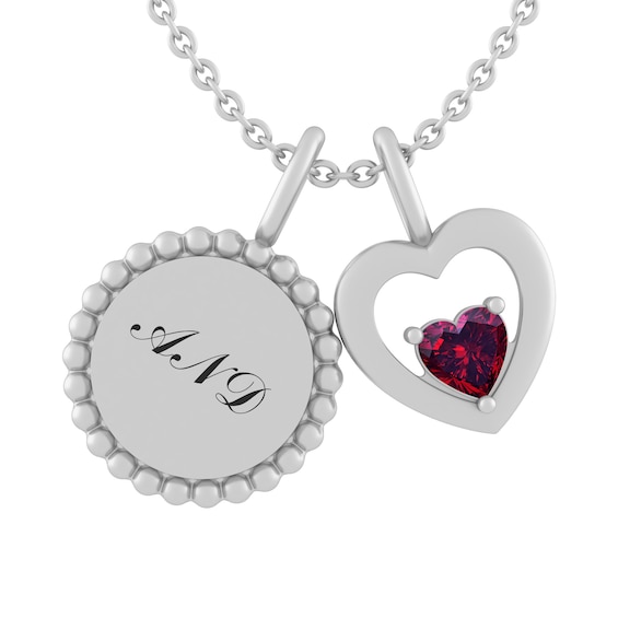 Color Stone Couple's Heart and Disc Necklace