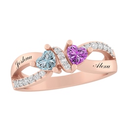 Heart Birthstone Infinity Couple's Ring (2 Stones and Lines)