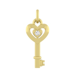 Sterling Silver or 10K Gold Key Charm with White Sapphire Accent