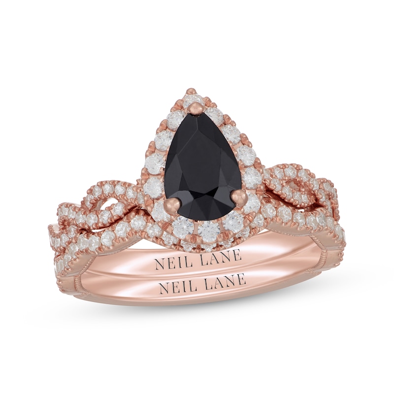 Main Image 1 of Neil Lane Pear-Shaped Black & White Diamond Twist Bridal Set 1-3/4 ct tw 14K Rose Gold