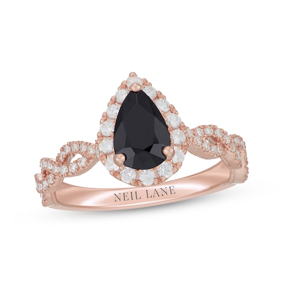 Neil Lane Pear-Shaped Black & White Diamond Engagement Ring 1-1/2 ct tw 14K Rose Gold