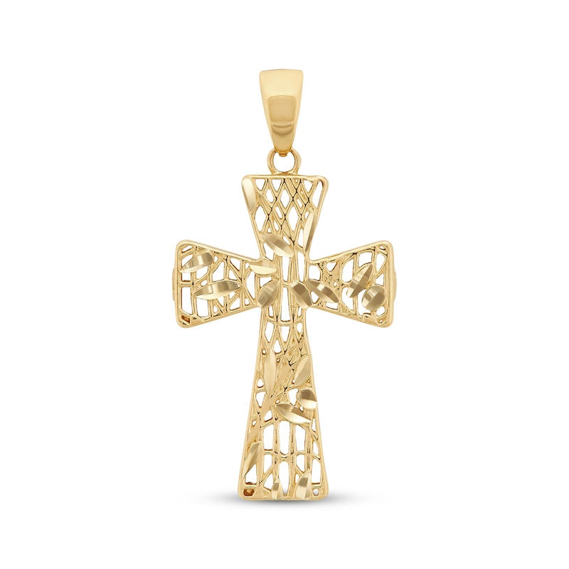 Main Image 1 of Diamond-Cut Cross Charm 14K Yellow Gold