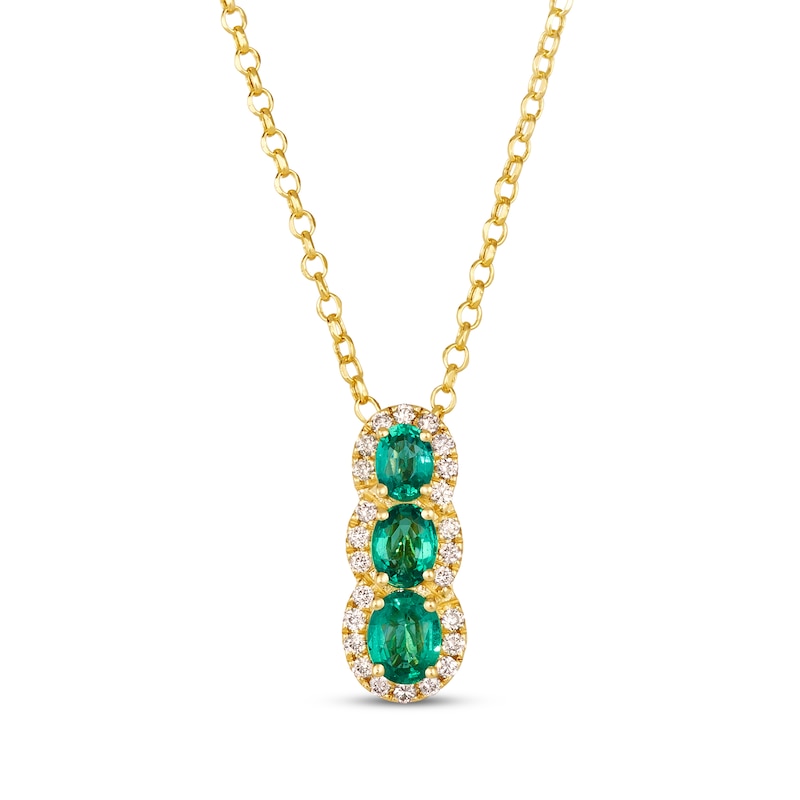 Main Image 1 of Le Vian Emerald Three-Stone Necklace 1/6 ct tw Diamonds 14K Honey Gold 19&quot;