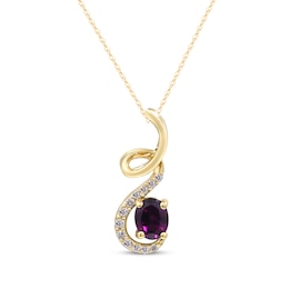 Oval-Cut Rhodolite Garnet & Diamond Ribbon Necklace 1/20 ct tw 10K Yellow Gold 18&quot;