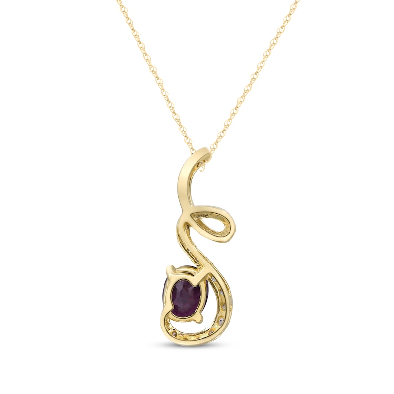 Main Image 3 of Oval-Cut Rhodolite Garnet & Diamond Ribbon Necklace 1/20 ct tw 10K Yellow Gold 18&quot;