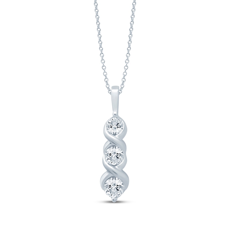 Main Image 1 of Three-Stone Diamond Necklace 3/4 ct tw 10K White Gold 18&quot;