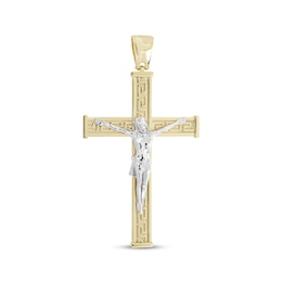 Greek Key Crucifix Charm 14K Two-Tone Gold