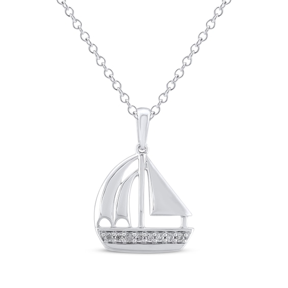 Diamond Sailboat Necklace 1/10 ct tw Sterling Silver 18"