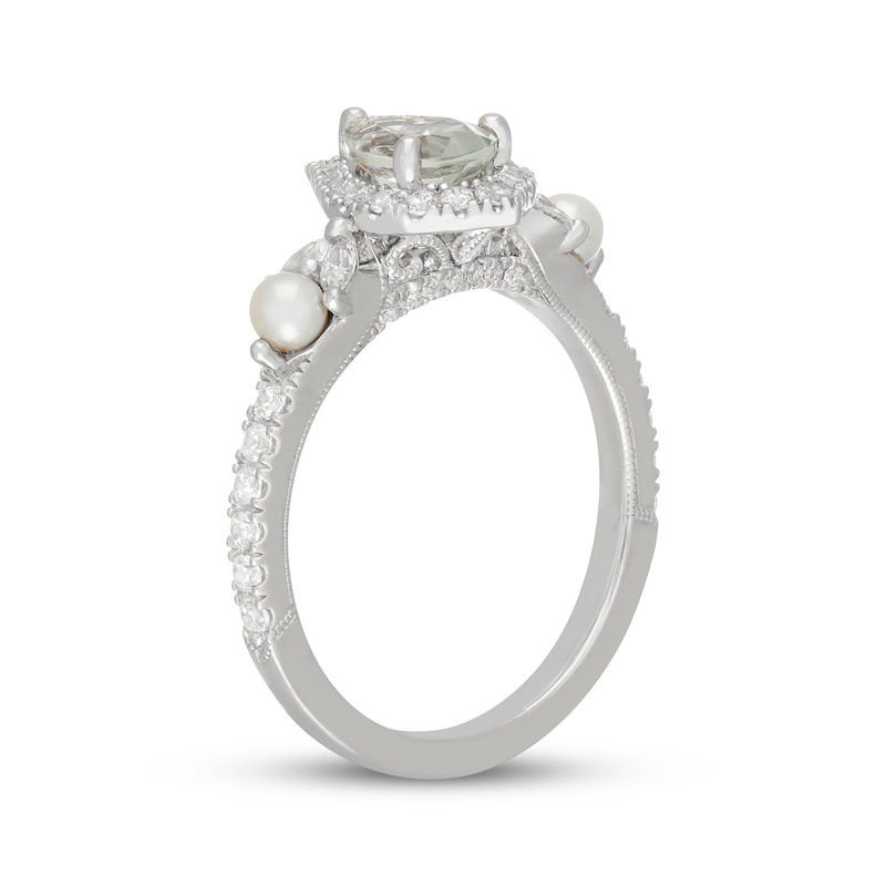 Main Image 2 of Neil Lane Pear-Shaped Green Quartz, Diamond & Cultured Akoya Pearl Engagement Ring 1/2 ct tw 14K White Gold