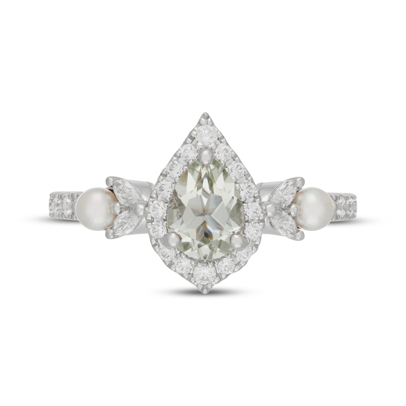 Main Image 3 of Neil Lane Pear-Shaped Green Quartz, Diamond & Cultured Akoya Pearl Engagement Ring 1/2 ct tw 14K White Gold