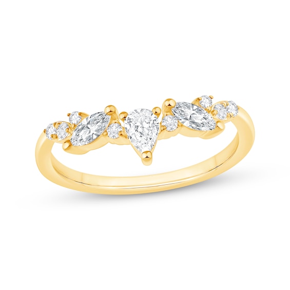 Pear-Shaped & Marquise-Cut Diamond Contour Ring 3/8 ct tw 14K Yellow Gold