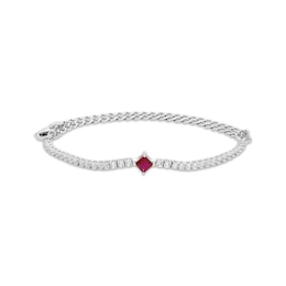 Square-Cut Lab-Created Ruby & White Sapphire Adjustable Line Bracelet Sterling Silver 9&quot;