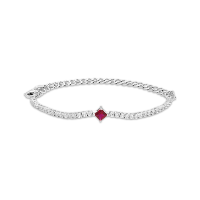 Main Image 1 of Square-Cut Lab-Created Ruby & White Sapphire Adjustable Line Bracelet Sterling Silver 9&quot;