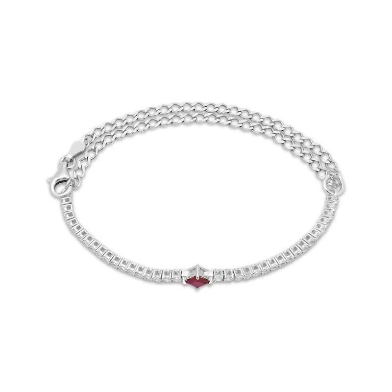 Main Image 2 of Square-Cut Lab-Created Ruby & White Sapphire Adjustable Line Bracelet Sterling Silver 9&quot;