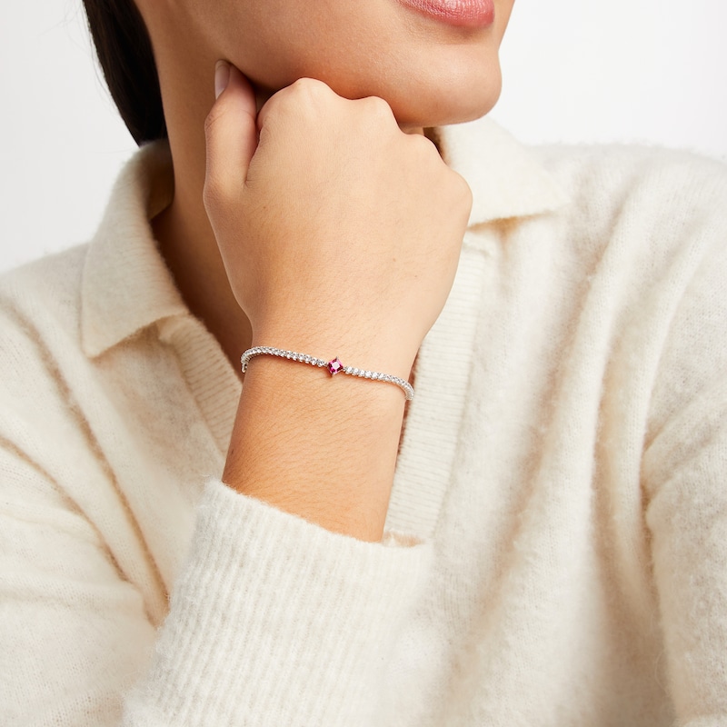 Main Image 4 of Square-Cut Lab-Created Ruby & White Sapphire Adjustable Line Bracelet Sterling Silver 9&quot;