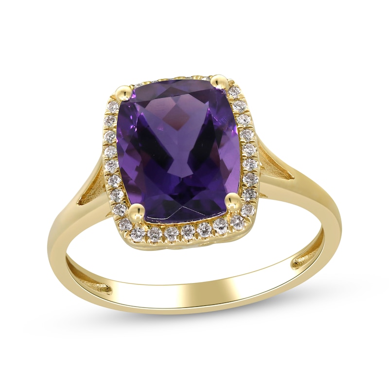 Cushion-Cut Amethyst & Diamond Ring 1/8 ct tw 10K Yellow Gold