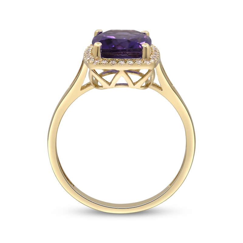 Cushion-Cut Amethyst & Diamond Ring 1/8 ct tw 10K Yellow Gold