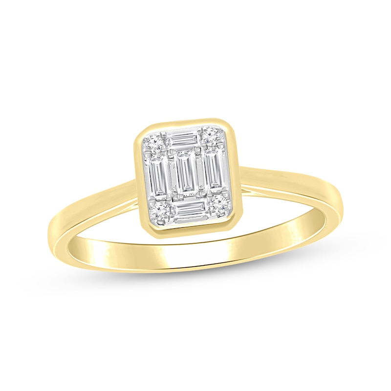 Baguette & Round-Cut Multi-Diamond Bezel-Look Promise Ring 1/5 ct tw 10K Yellow Gold