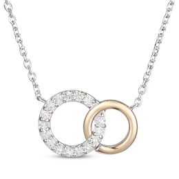 Diamond Interlocking Circles Necklace 1/6 ct tw Sterling Silver & 10K Yellow Gold 18&quot;